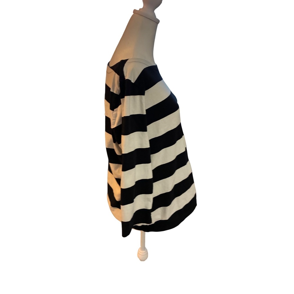Liz Claiborne Simply Liz Black White Striped Organic Cotton Boat Neck Top L - Picture 2 of 6